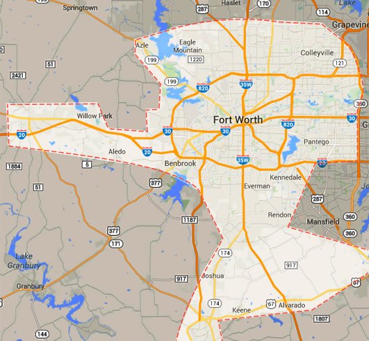 Concrete Repain And Leveling Fort Worth Service Area Map